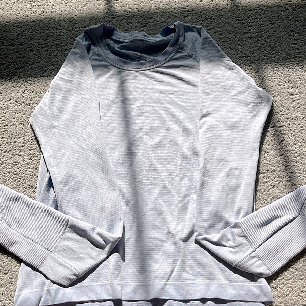lululemon light purple waist length long sleeve swiftly tech
